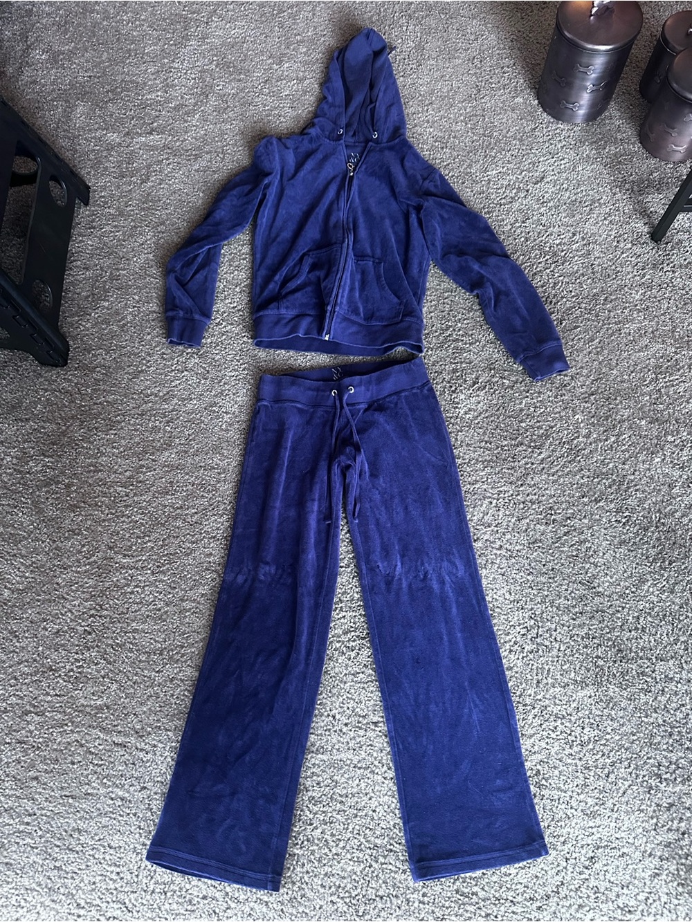 New York & Company Royal Blue Velour Track Pants & Zip Hoodie Set
